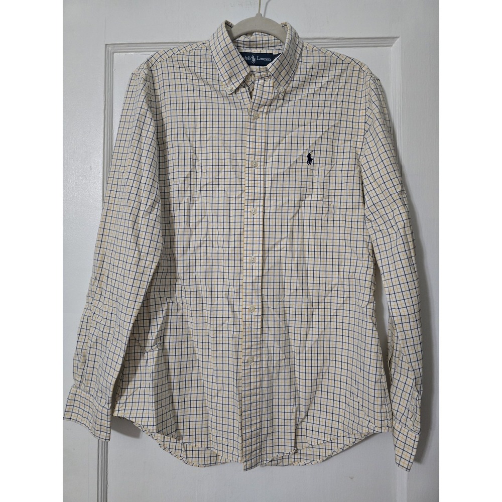 Polo Ralph Lauren Shirt Men Medium Yellow Navy Casual Button Down Window‎ Pane